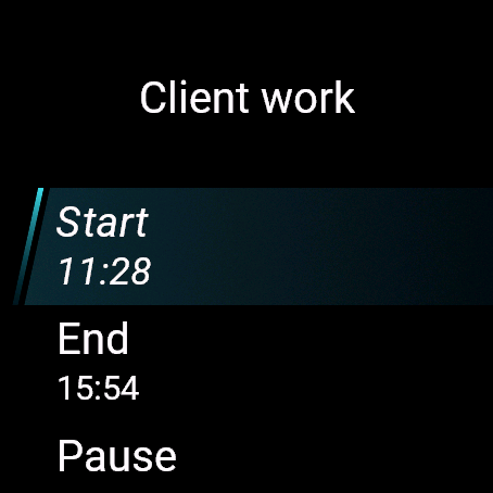 The entry editor on the watch
