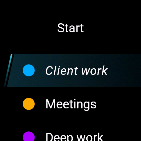 The start menu on the watch